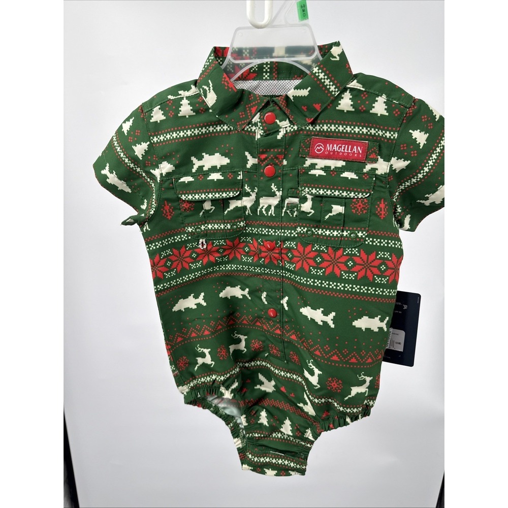 NWT Magellan Outdoors 6-9 Months Short Sleeve Holiday Fishing One Piece W/Snaps